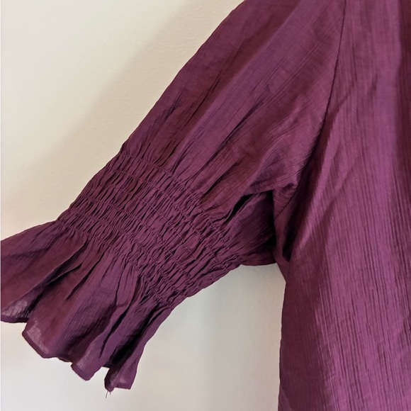 Laura Ashley Burgundy Ruffle V-Neck Blouse - Picture 5 of 5